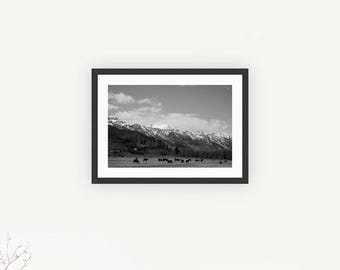 Black and White Mountain Print | Rustic Western Landscape (Digital Print)
