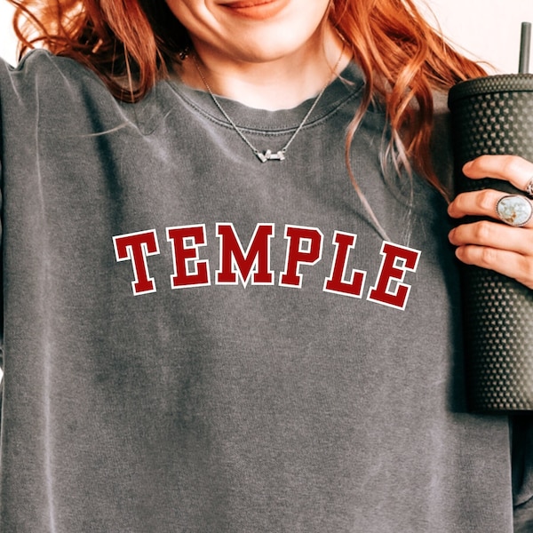 Temple University Vintage Dyed Sweatshirt in Pepper Gray School Spirit College Sweatshirt Crewneck Comfort Colors Cherry White Owls TU