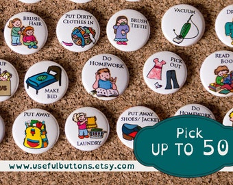 1" size - Pick UP TO 50 Chore Chart Magnets - Create your own set