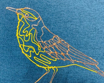 Yellow Wagtail, Bird Sculpture, British Wildlife, Wire Drawing, Bird Gift, Bird Lover, Bird Ornament