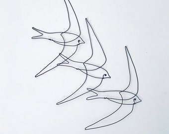Three Swifts in Flight, Swift Sculpture, Wire Sculpture, Swift Gift, Bird Gift, Wire Art, Bird Drawing