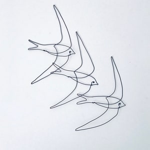Three Swifts in Flight, Wire Sculpture, Metal Bird Ornaments