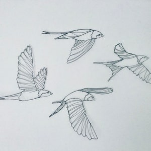 Swallows in flight, Bird Gift, Bird Lover, Bird Sculpture, Wire Art, Living Room Art