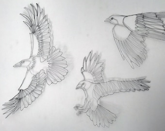 Three Crows in Flight, Crow Sculpture, Bird Sculpture, Bird Art, Bird Drawings