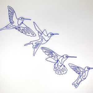Four Hummingbirds, Birds in Flight, Wire Sculpture, Unique Wall Hanging, Metal Decor