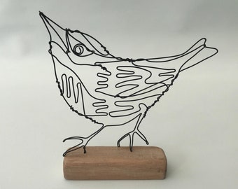 A Nuthatch Bird, Bird Sculpture, Bird Art, Wire Sculpture, Bird Drawing