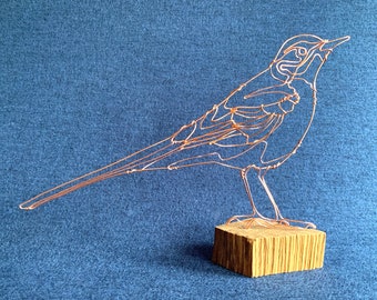 Grey Wagtail Wire Sculpture, Copper Bird Art, British Nature Home Decor, Gift for Twitcher