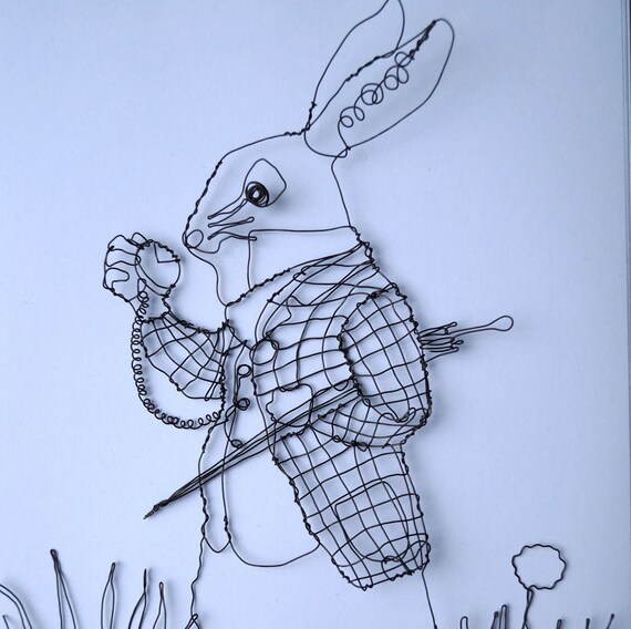 Alice in Wonderland Wire Drawing White Rabbit Sculpture | Etsy UK