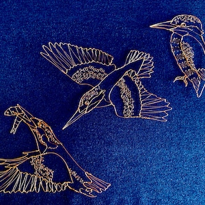 Three Kingfisher Sculptures, Bird Art, Kingfisher Drawings, Wire Art, Bird Wall Hanging, Kingfisher Ornament / Gift, European Bird Art