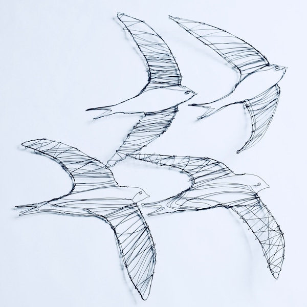 Wire Swift Wall Sculpture, Four Flying Birds, Wire Art