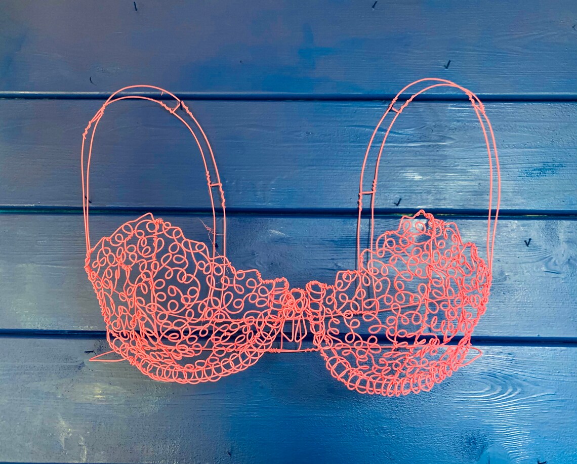 Wire Bra sculpture. Breast Cancer Awareness. Etsy