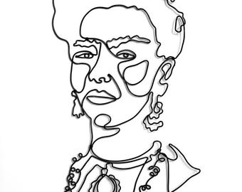 Arte de parede em metal preto Frida Kahlo, escultura com sombras, desenho em arame.