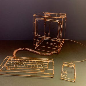 Early Retro Computer Sculpture, Metal Ornament, Gift for Tech Lovers,  3D Wire Art, Wire Sculpture