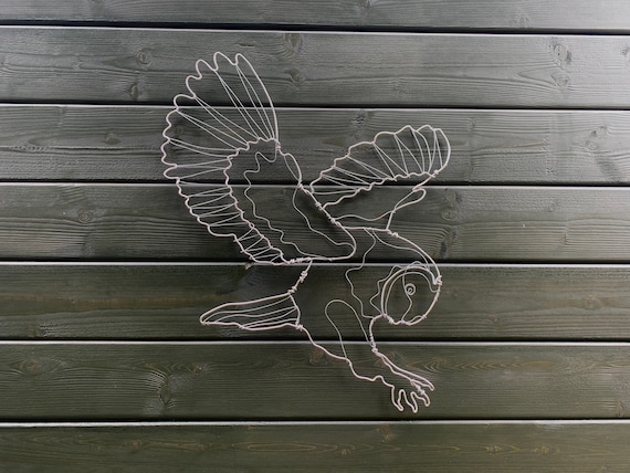 Barn Owl Wire Sculpture, Garden Wall Art, Indoor Bird Decor, Metal Ornament, Garden Gift