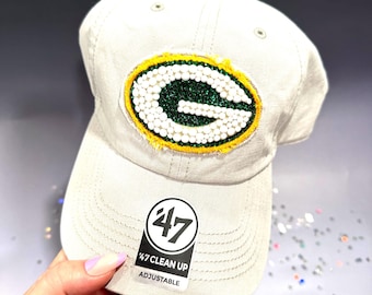 Blinged NFL Hat – Hand-Embellished with Glass Rhinestones – Sparkly Football Fan Hat – Greenbay Packers