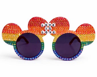 Rhinestone Rainbow Pride Sunglasses - Love is Love Festival Glasses