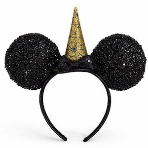 Rhinestoned Ears Headband – Hand-Embellished with Glass Rhinestones – Sparkly Luxury Theme Park Ears – Witch Hat