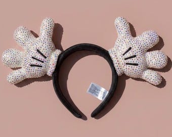 Rhinestone Mickey Glove Ears Headband | Custom Blinged Disney Ears | Glass Rhinestone Mickey Hand Ears
