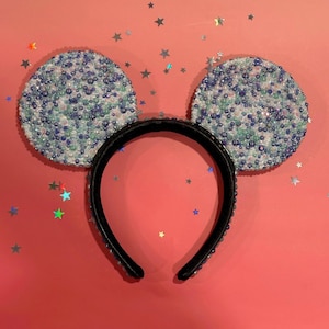 Bling Rhinestone Mickey Ears: Blue & White Gem Mouse Ears