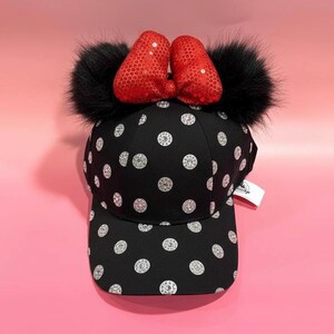 Rhinestone Minnie Mouse Baseball Cap: Black Polka Dot, Red Bow