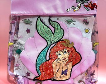 Rhinestoned Purse – Hand-Embellished Bag with Glass Rhinestones – Glam Sparkle Accessory – Ariel The Little Mermaid Disney