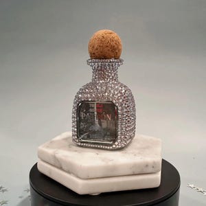 Bling Crystal Tequila Patron Silver with Cork Stopper Glass 50ml | Bling Liquor Decanter | Decanter Accented with Silver Crystals