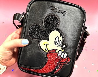 Rhinestoned Purse – Hand-Embellished Bag with Glass Rhinestones – Glam Sparkle Accessory – Disney Vampire Mickey