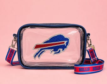 Rhinestoned NFL Stadium Bag – Hand-Embellished Clear Football Bag – Buffalo Bills