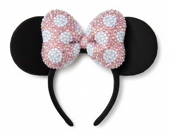Rhinestoned Ears Headband – Hand-Embellished with Glass Rhinestones – Sparkly Luxury Theme Park Ears – Classic Minnie