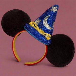 Sorcerer Mouse Ears | Blinged Wizard Hat Headband, Crystal Rhinestone Fantasy Theme Park Accessory