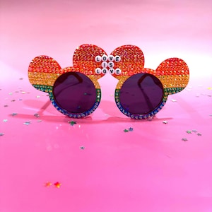 Bling Rhinestone Disney Pride Collection Novelty Sunglasses Rainbow | Disney Bling Sunglasses | Sunglasses Accented With Rhinestones