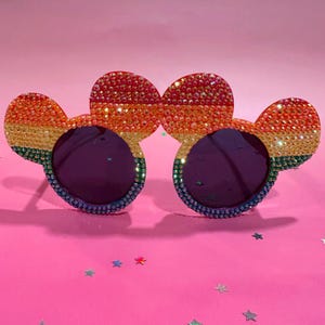 Bling Rhinestone Disney Pride Collection Novelty Sunglasses Rainbow | Disney Bling Sunglasses | Sunglasses Accented With Rhinestones