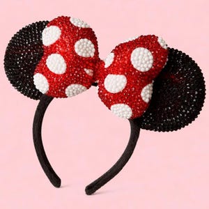 Rhinestoned Ears Headband – Hand-Embellished with Glass Rhinestones – Sparkly Luxury Theme Park Ears – Classic Minnie