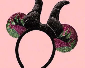 Rhinestoned Ears – Hand-Embellished with Glass Rhinestones – Sparkly Luxury Theme Park Ears – Maleficent Sleeping Beauty