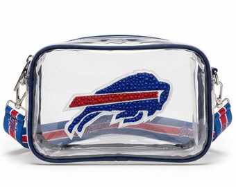 Rhinestoned NFL Stadium Bag – Hand-Embellished Clear Football Bag – Buffalo Bills