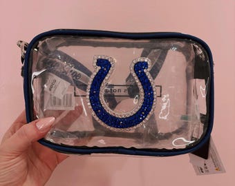 Rhinestoned NFL Stadium Bag – Hand-Embellished Clear Football Bag – Indianapolis Colts
