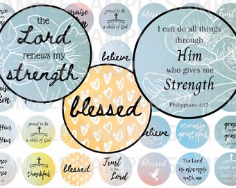 Christian Bible Verses Scripture Designs Calming Blue 1 inch Digital Collage Sheet Printable | INSTANT DOWNLOAD