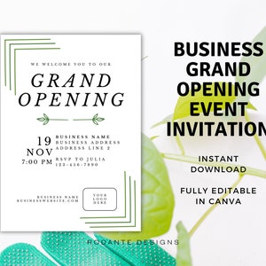 Zakelijke Grand Opening Launch Event uitnodiging | Groen Tuinblad | Direct downloaden | Bewerken in Canva