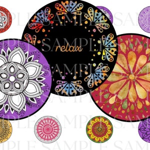 Relaxing Mandala 1 inch Digital Collage Sheet INSTANT DOWNLOAD