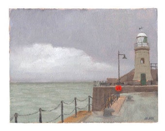 Lighthouse Folkestone Art Print, Lighthouse art print, Coastal drawing, Sea print, Home art print. A5, A4, A3