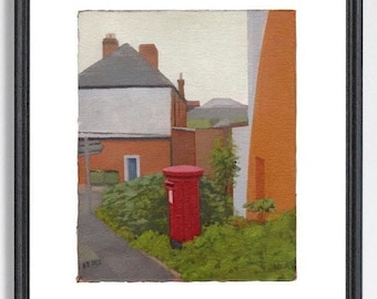 Postbox behind Folkestone College in Folkestone,  Art Print, Town art print, Urban drawing, Shops print, Home art print. A5, A4, A3