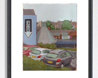 Behind Creative Folkestone College in Folkestone,  Art Print, Town art print, Urban drawing, Shops print, Home art print. A5, A4, A3