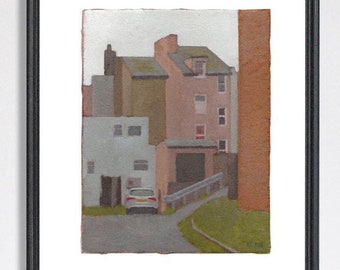 Back of Houses in Folkestone,  Art Print, Town art print, Urban drawing, Shops print, Home art print. A5, A4, A3