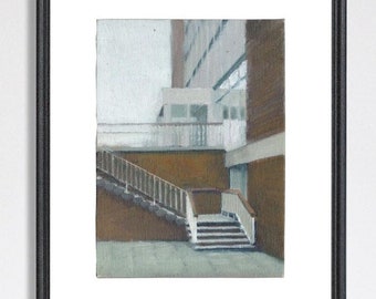 Civic Centre Steps Ipswich,  Art Print, Town art print, Urban drawing, Shops print, Home art print. A5, A4, A3