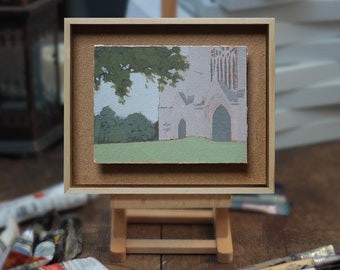 St Albans, Cathedral West Nave Entrance, ORIGINAL Oil Painting, FRAMED