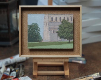 St Albans, Cathedral south side, ORIGINAL Oil Painting, FRAMED