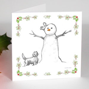 Pupazzo di neve, Petite Basset Griffon Vandea e scoiattolo - Natale - carta di qualità. GRATIS P&P per il Regno Unito - Messaggio personale GRATUITO