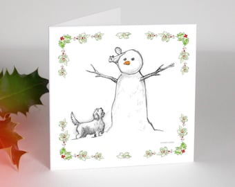 Snowman, Petite Basset Griffon Vendeen and Squirrel - Christmas - quality card stock. FREE P&P for UK - FREE Personal Message