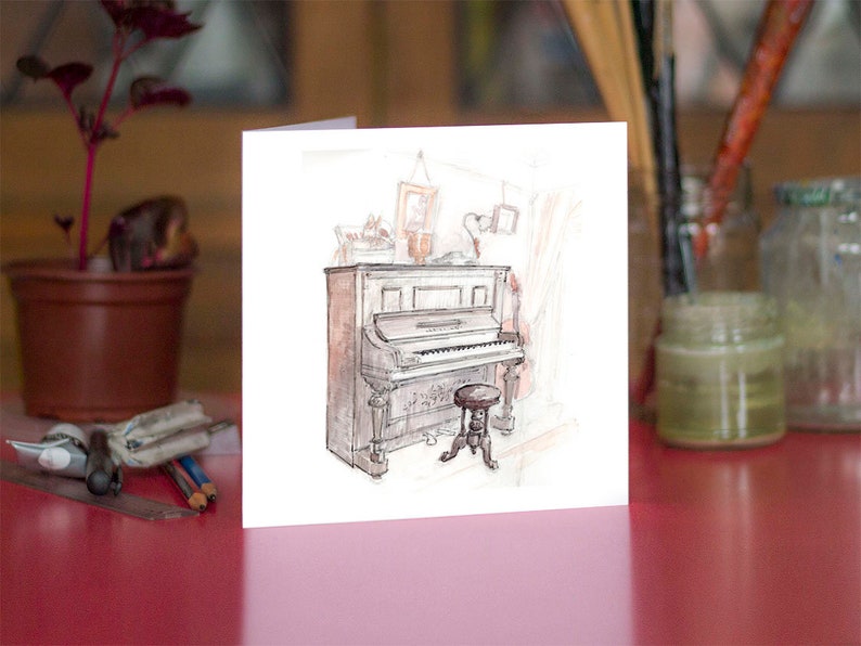 Old Piano Greeting Card Beautifully drawn print quality card stock. FREE P&P for UK FREE Personal Message image 3