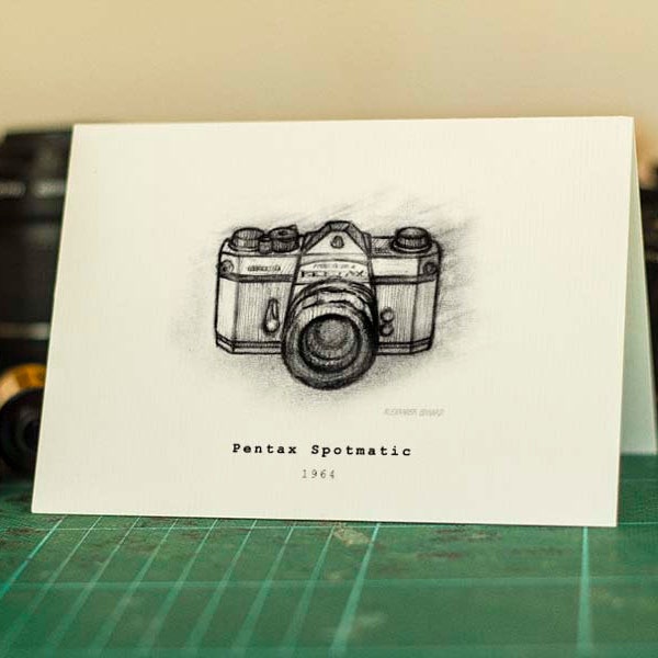 Pentax Spotmatic - Classic Camera Greeting Card -  Beautifully drawn print - quality card stock. FREE P&P for UK - FREE Personal Message